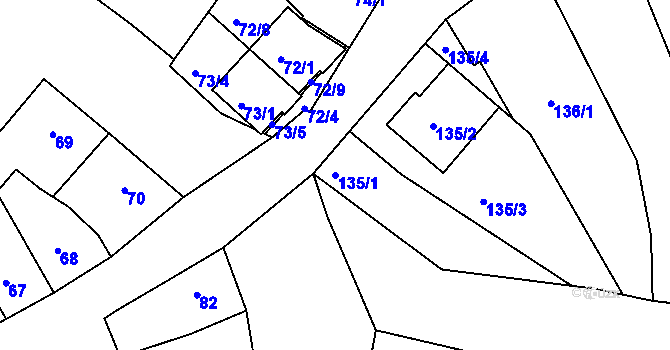 Parcela st. 135/1 v KÚ Modřice, Katastrální mapa