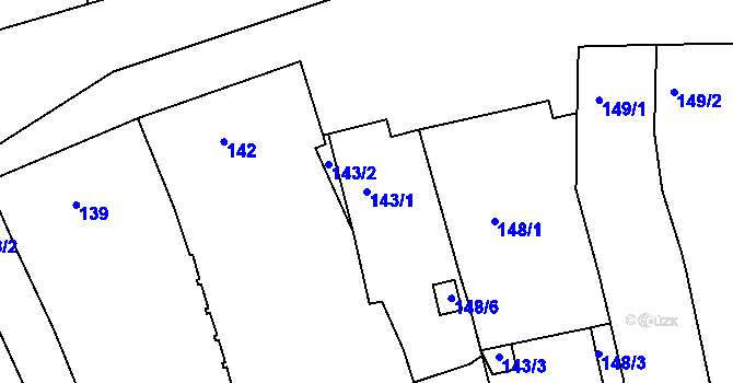 Parcela st. 143/1 v KÚ Modřice, Katastrální mapa