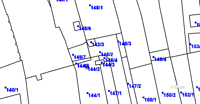 Parcela st. 148/2 v KÚ Modřice, Katastrální mapa