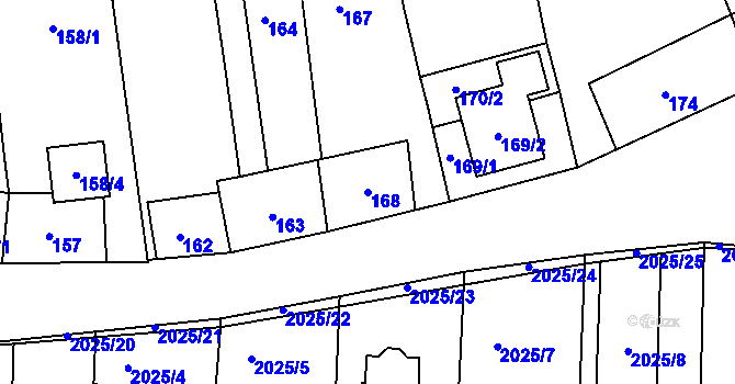 Parcela st. 168 v KÚ Modřice, Katastrální mapa