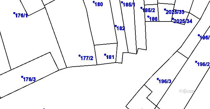 Parcela st. 181 v KÚ Modřice, Katastrální mapa