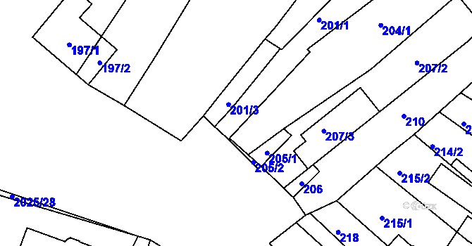Parcela st. 204/2 v KÚ Modřice, Katastrální mapa