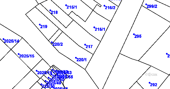 Parcela st. 217 v KÚ Modřice, Katastrální mapa