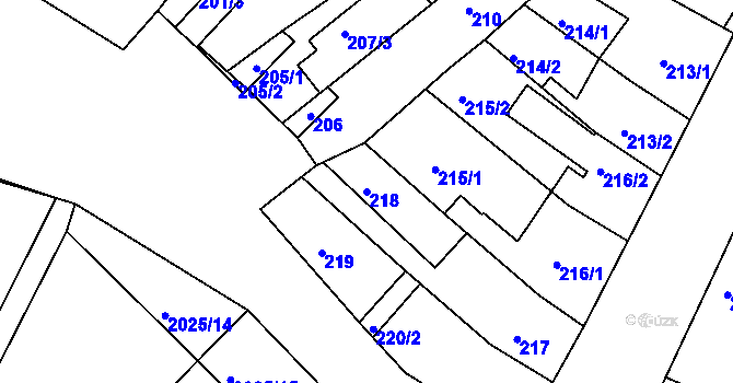 Parcela st. 218 v KÚ Modřice, Katastrální mapa