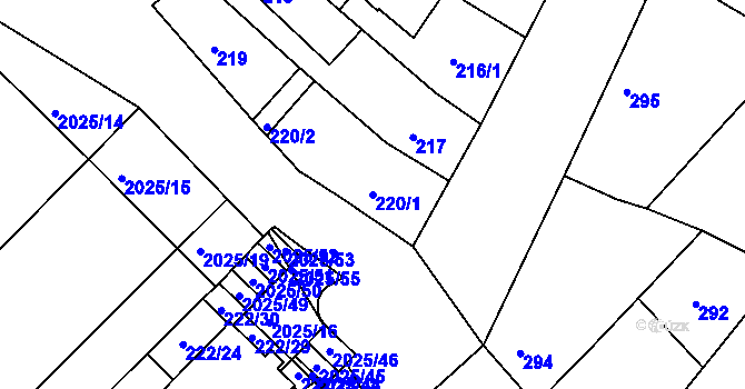 Parcela st. 220/1 v KÚ Modřice, Katastrální mapa
