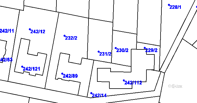 Parcela st. 231/2 v KÚ Modřice, Katastrální mapa