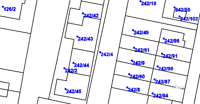 Parcela st. 242/4 v KÚ Modřice, Katastrální mapa