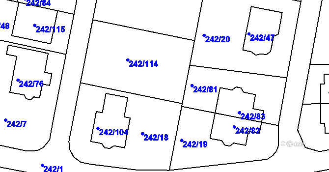 Parcela st. 242/17 v KÚ Modřice, Katastrální mapa