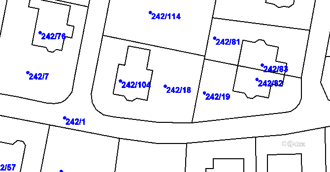 Parcela st. 242/18 v KÚ Modřice, Katastrální mapa