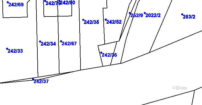 Parcela st. 242/36 v KÚ Modřice, Katastrální mapa
