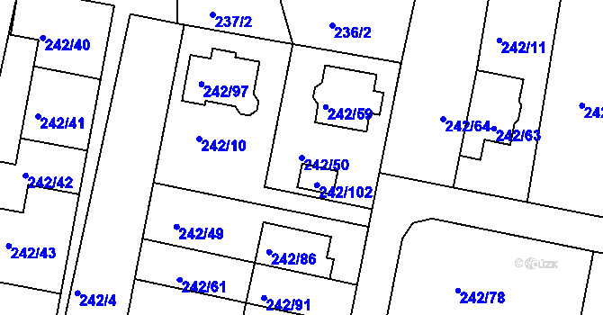 Parcela st. 242/50 v KÚ Modřice, Katastrální mapa