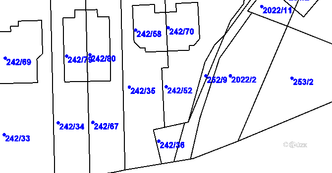 Parcela st. 242/52 v KÚ Modřice, Katastrální mapa