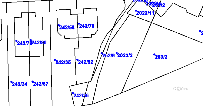 Parcela st. 252/9 v KÚ Modřice, Katastrální mapa