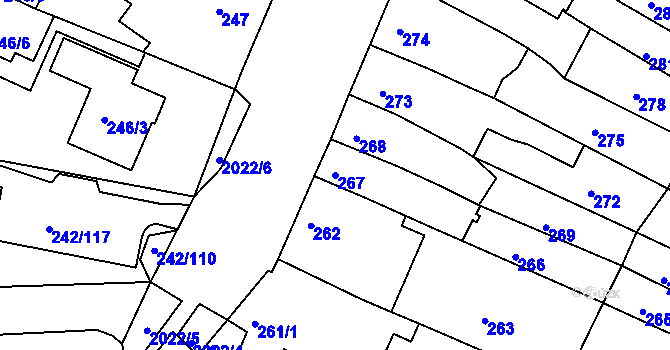 Parcela st. 267 v KÚ Modřice, Katastrální mapa