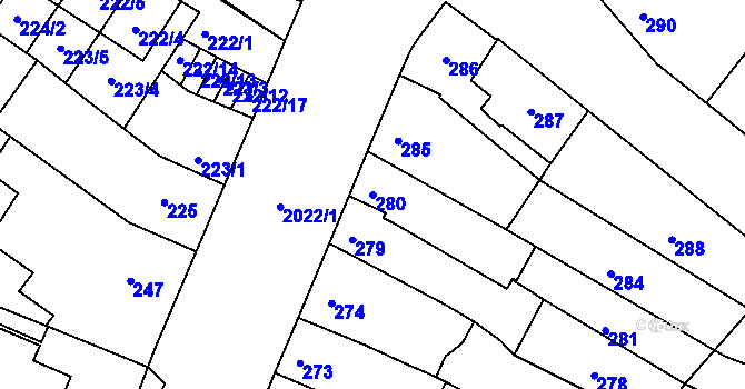 Parcela st. 280 v KÚ Modřice, Katastrální mapa