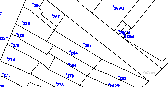Parcela st. 288 v KÚ Modřice, Katastrální mapa