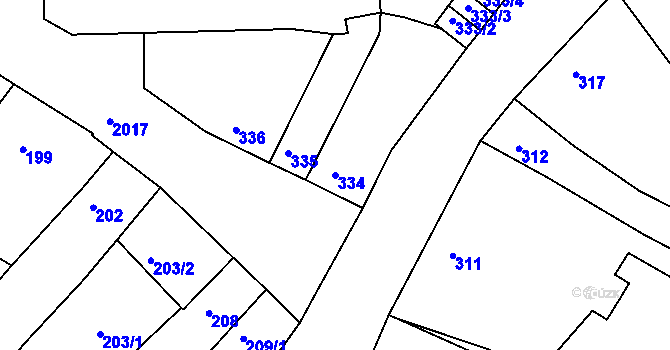 Parcela st. 334 v KÚ Modřice, Katastrální mapa