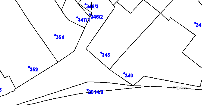 Parcela st. 343 v KÚ Modřice, Katastrální mapa