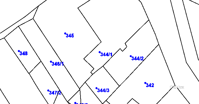 Parcela st. 344/1 v KÚ Modřice, Katastrální mapa