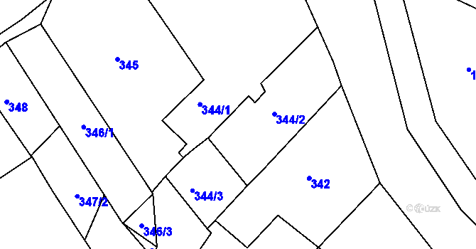 Parcela st. 344/2 v KÚ Modřice, Katastrální mapa