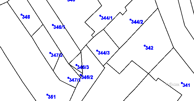 Parcela st. 344/3 v KÚ Modřice, Katastrální mapa
