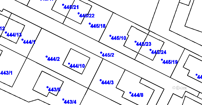 Parcela st. 445/2 v KÚ Modřice, Katastrální mapa