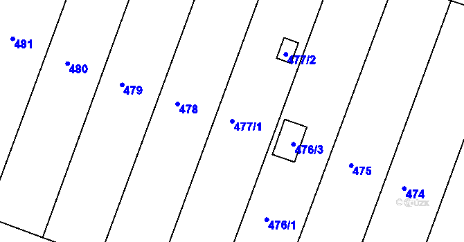 Parcela st. 477/1 v KÚ Modřice, Katastrální mapa