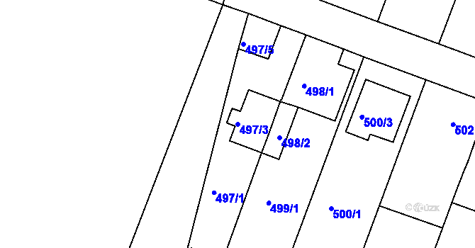 Parcela st. 497/3 v KÚ Modřice, Katastrální mapa