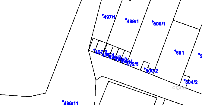 Parcela st. 497/4 v KÚ Modřice, Katastrální mapa