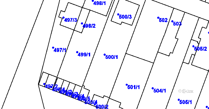 Parcela st. 500/1 v KÚ Modřice, Katastrální mapa
