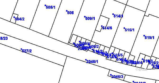 Parcela st. 509/4 v KÚ Modřice, Katastrální mapa