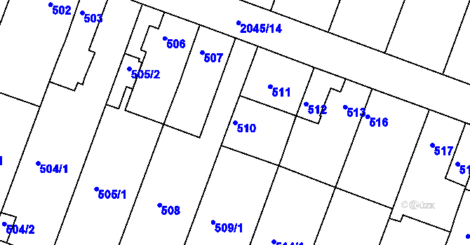 Parcela st. 510 v KÚ Modřice, Katastrální mapa