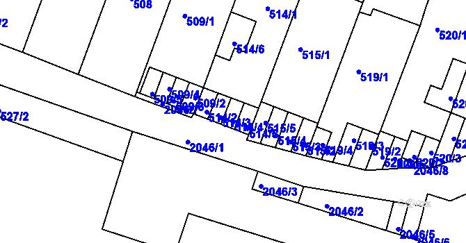 Parcela st. 514/4 v KÚ Modřice, Katastrální mapa