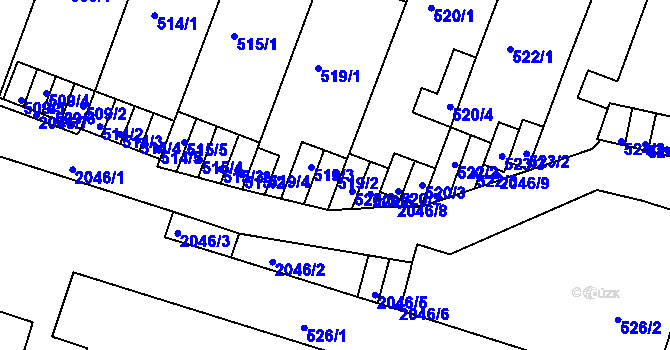 Parcela st. 519/2 v KÚ Modřice, Katastrální mapa