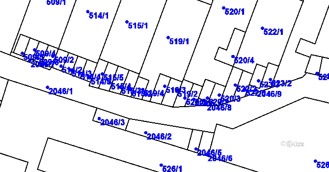 Parcela st. 519/3 v KÚ Modřice, Katastrální mapa
