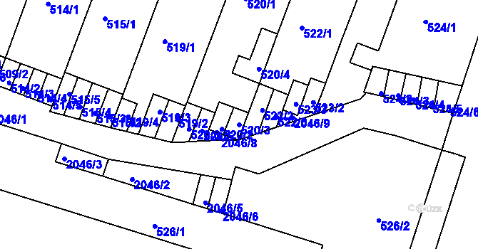 Parcela st. 520/3 v KÚ Modřice, Katastrální mapa