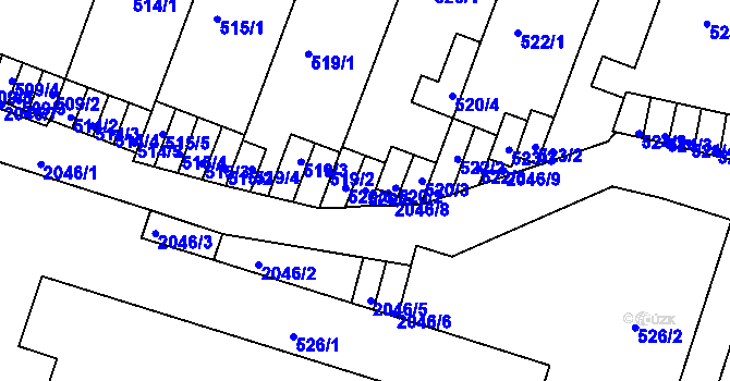 Parcela st. 520/5 v KÚ Modřice, Katastrální mapa