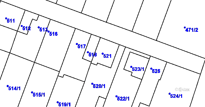 Parcela st. 521 v KÚ Modřice, Katastrální mapa