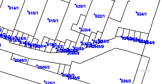 Parcela st. 522/2 v KÚ Modřice, Katastrální mapa