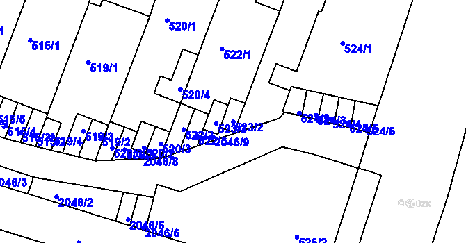 Parcela st. 523/2 v KÚ Modřice, Katastrální mapa