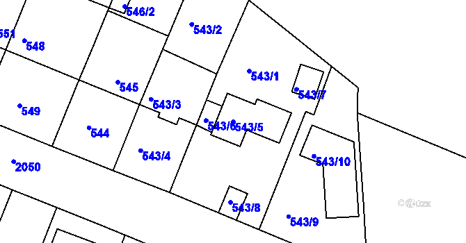 Parcela st. 543/5 v KÚ Modřice, Katastrální mapa