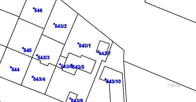 Parcela st. 543/7 v KÚ Modřice, Katastrální mapa