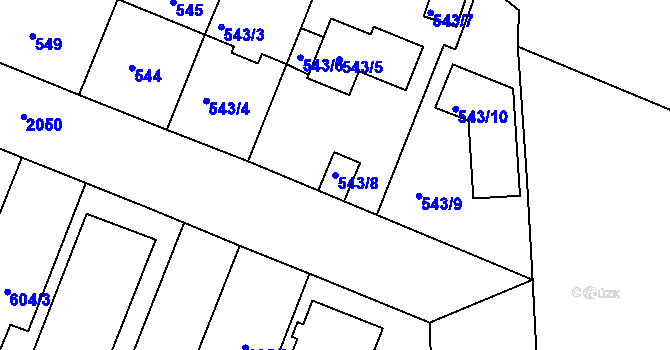 Parcela st. 543/8 v KÚ Modřice, Katastrální mapa