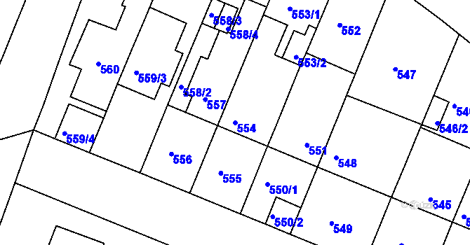 Parcela st. 554 v KÚ Modřice, Katastrální mapa