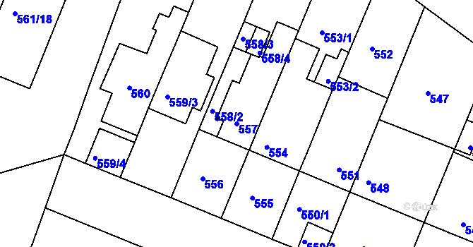 Parcela st. 557 v KÚ Modřice, Katastrální mapa