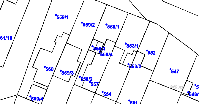 Parcela st. 558/4 v KÚ Modřice, Katastrální mapa