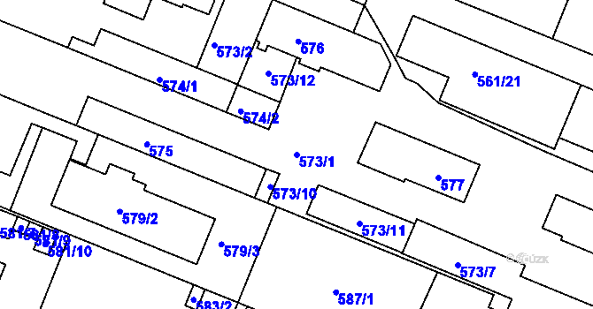 Parcela st. 573/1 v KÚ Modřice, Katastrální mapa