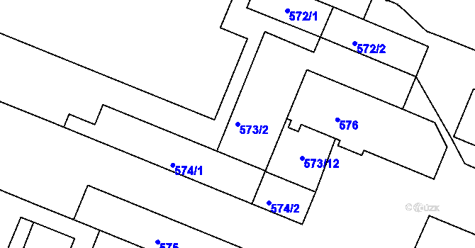 Parcela st. 573/2 v KÚ Modřice, Katastrální mapa