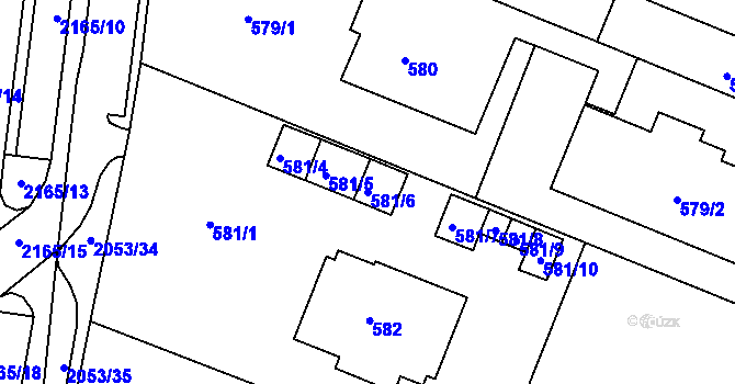 Parcela st. 581/6 v KÚ Modřice, Katastrální mapa