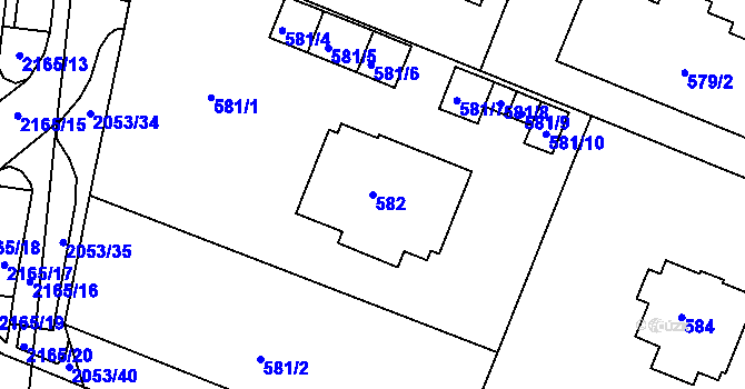Parcela st. 582 v KÚ Modřice, Katastrální mapa